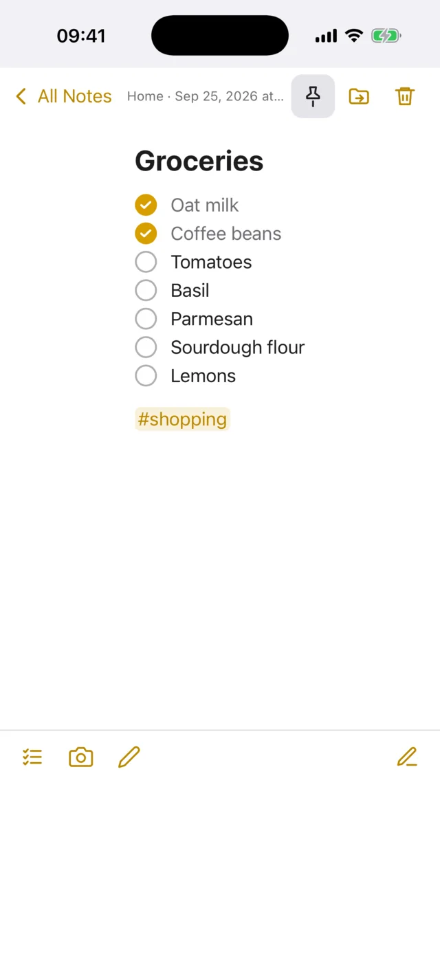 A checklist on an iPhone