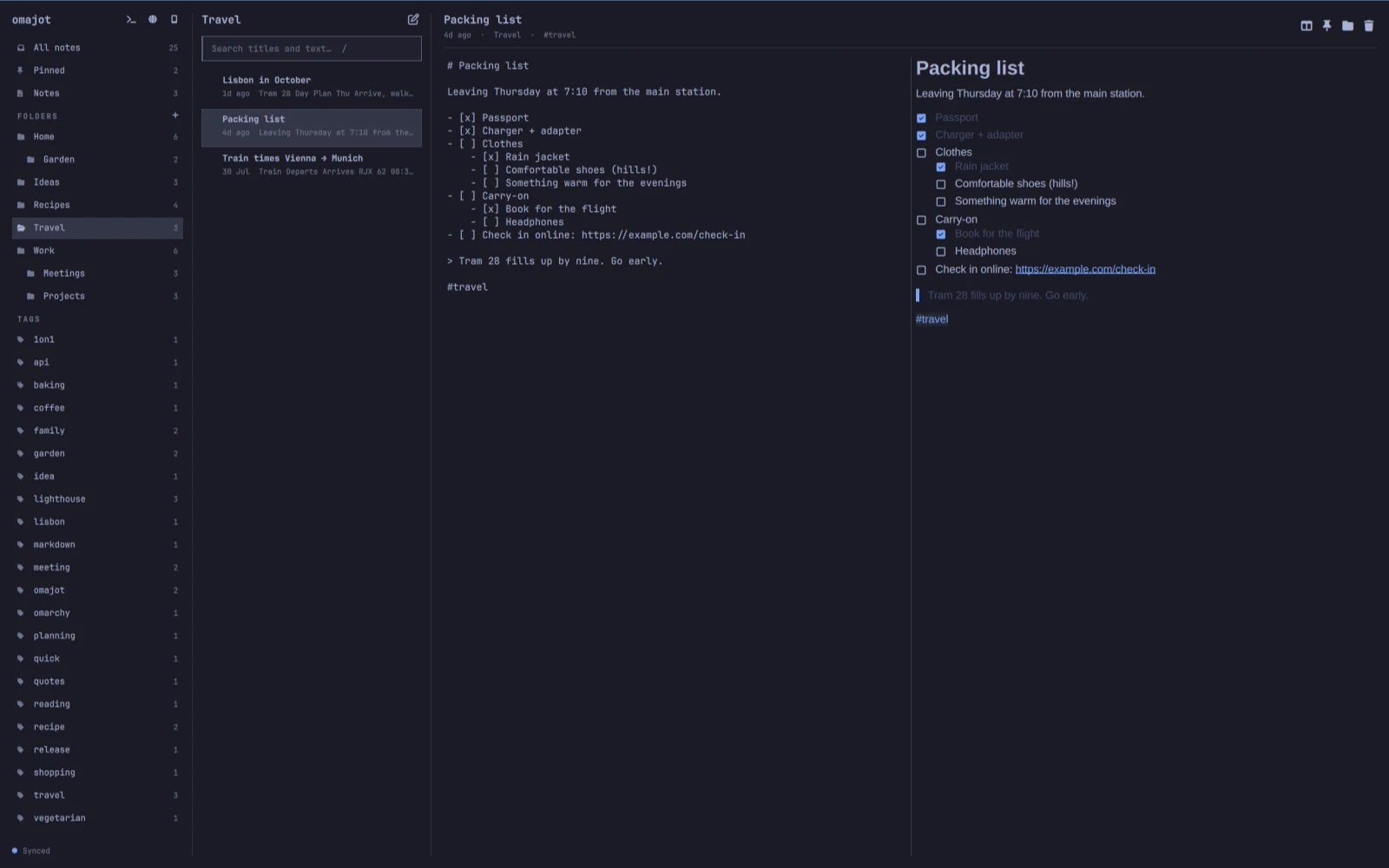 The same packing list in the Omarchy main window