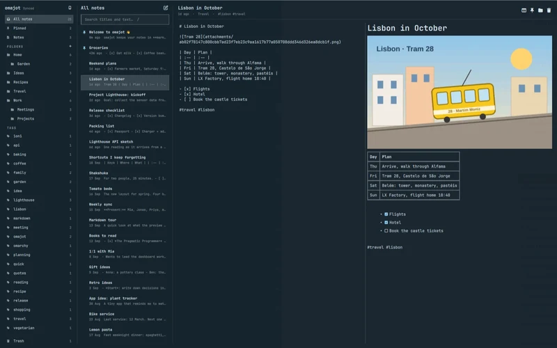 The omajot main window on Omarchy
